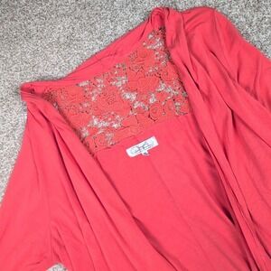 Diane Gilman Coral Lace Back Open Front Cardigan Duster Top Plus Size 1X